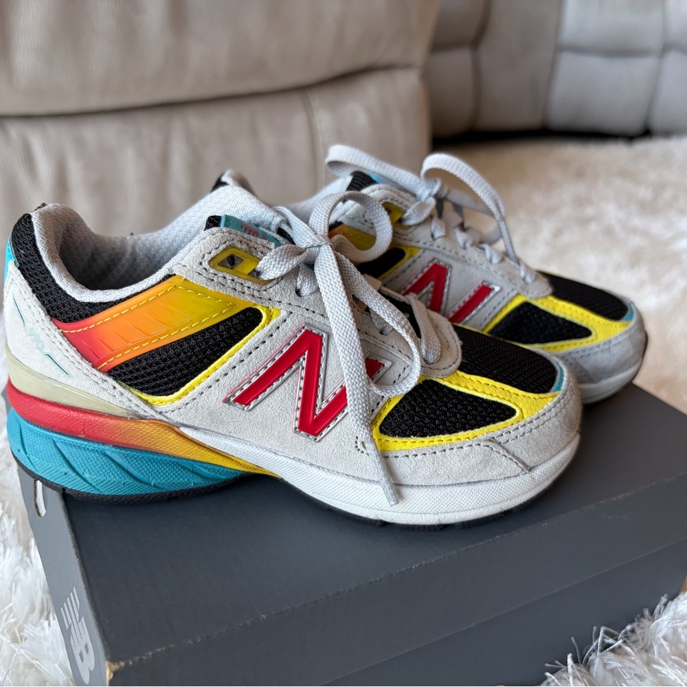 New Balance 990 Kids Sneakers in Black, Yellow, Red, and Blue